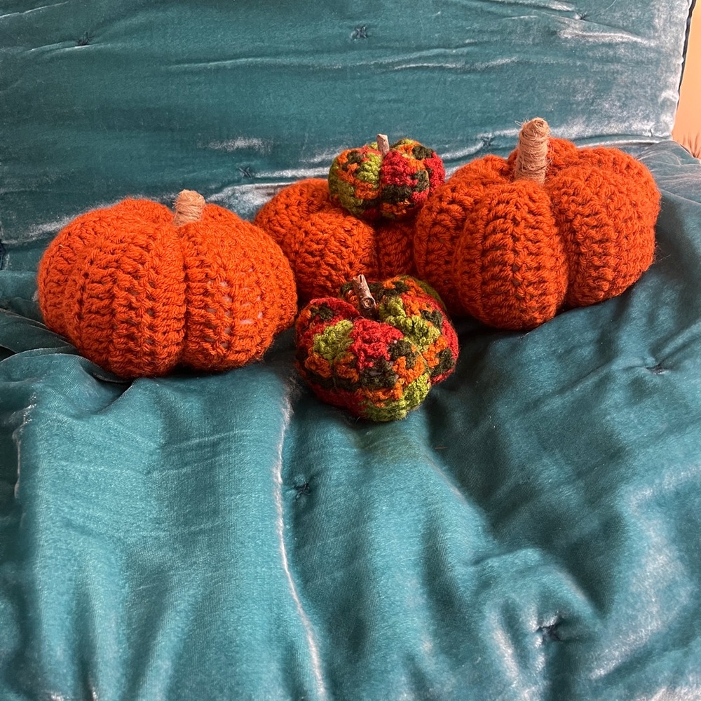 Handmade Crocheted Fall Pumpkins With Stem